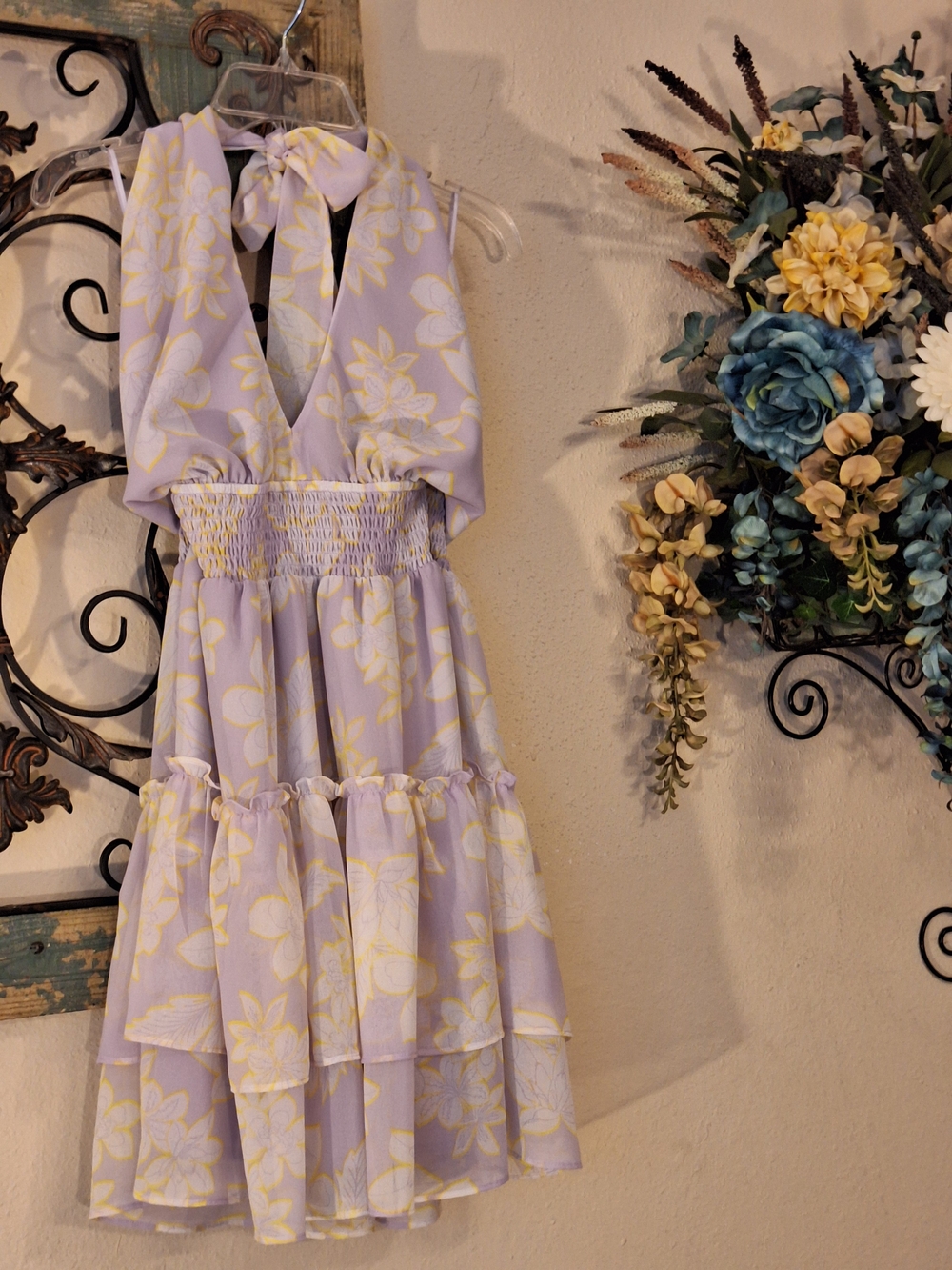 🔥🔥CLEARANCE ITEM Wayf Lavender and Yellow Floral Tie Back Sundress NWT Size XS